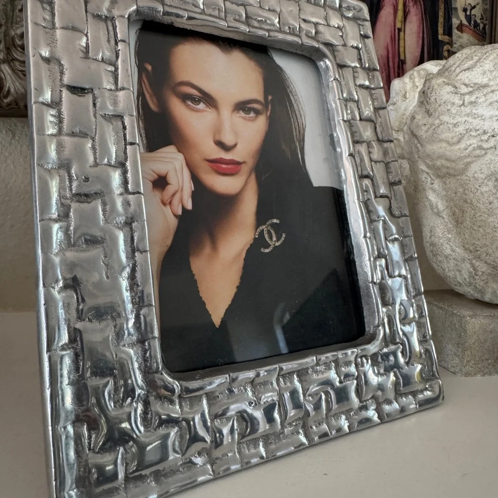Handcrafted Basket Weave‎ Hammered Silver Picture Frame – 4x6 Photo
